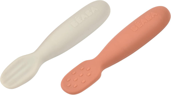 BEABA Set of 2 Silicone Pre-Spoons, Ultra-Soft for Babies 4-8 Months, Designed for Self Feeding, Baby Utensils
