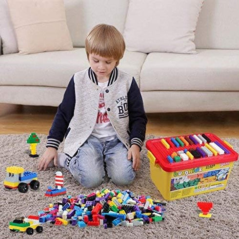 burgkidz Building Bricks, 568 Pieces Classic Building Blocks with Wheels, Door, Window, Storage Box, STEM Educational