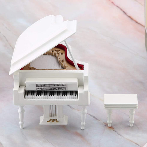 White Piano Toy with Bench and Case - Miniature Musical Model, Decoration Furniture Accessories for Birthday Gift