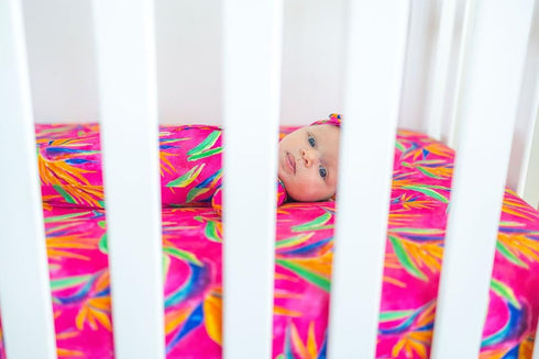 Bird of Paradise Fitted Crib Sheet, Made from Viscose from Bamboo and Spandex Material, Fits Standard Crib and Toddler
