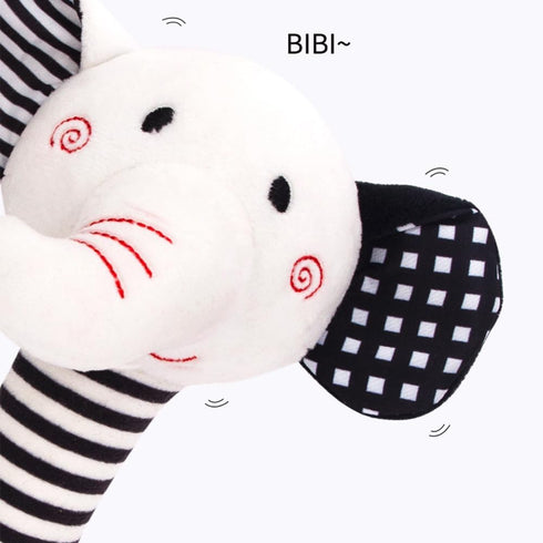 Black and White Newborn Baby Toys 0-12 Months, Soft Plush Rattle Stuffed Animal Toy with Teether and Sound (Elephant)