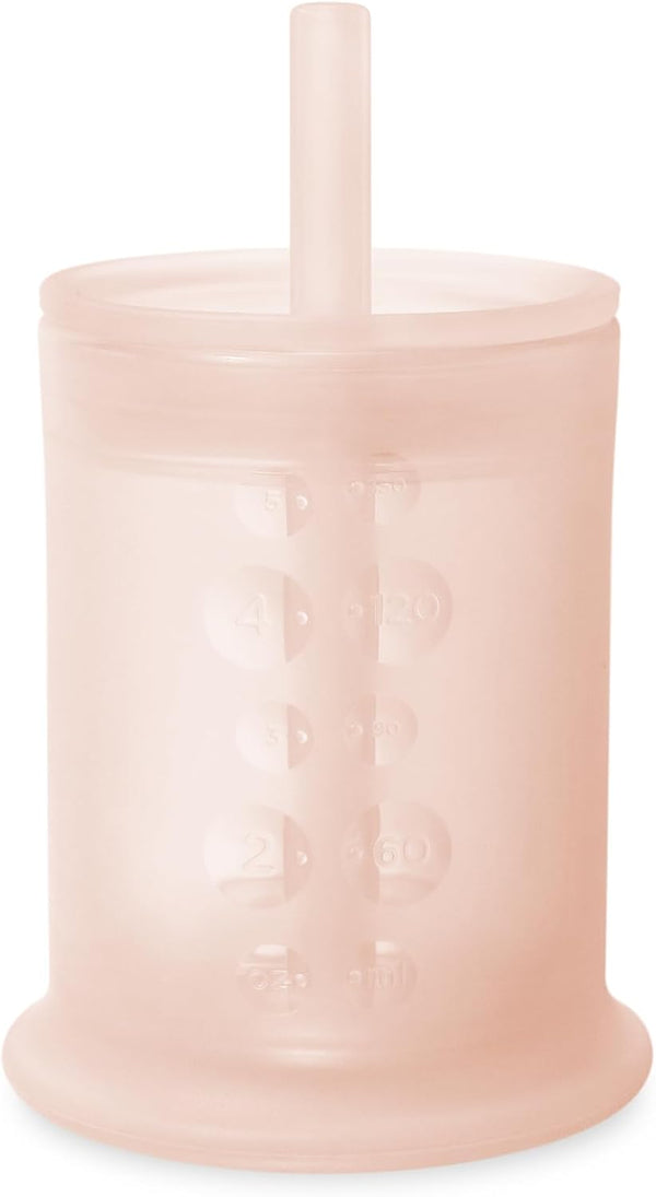Olababy Silicone Training Cup with Straw Lid, 5 oz, Sippy Cup for 6+ Mo Infants to 12-18 Mo Toddlers, Coral