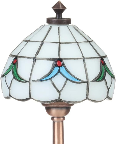 Mini Dollhouse Tiffany Table Lamp, LED Miniature Accent Lighting for Dolls House Decor, Functional Light, Furniture
