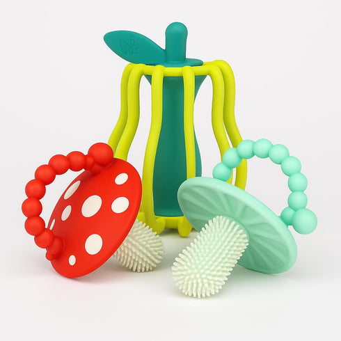 RaZbaby Chompy & RaZ-Pear Teether Set BPA-Free Silicone Teething Toys for Babies