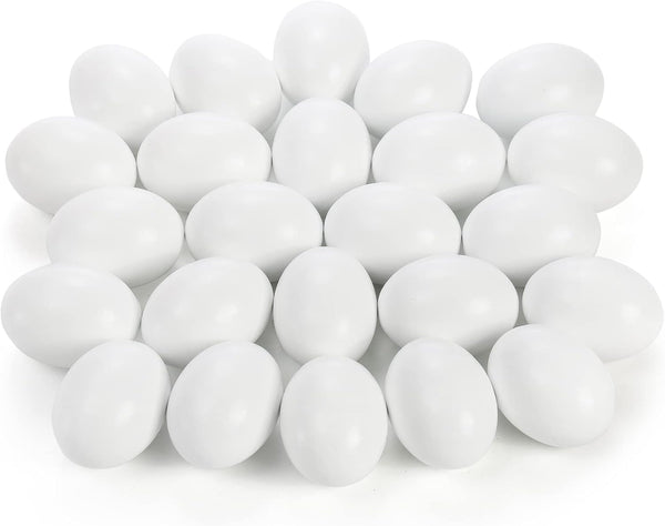 ZEAYEA 24 Pieces Wooden Fake Eggs, White Faux Eggs for DIY Easter