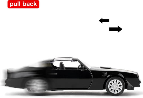 1:36 Pontiac Firebird Toy Car, Diecast Pull Back Model Car, Doors Open, Collection Kids Toy for Ages 3 and Up, Black