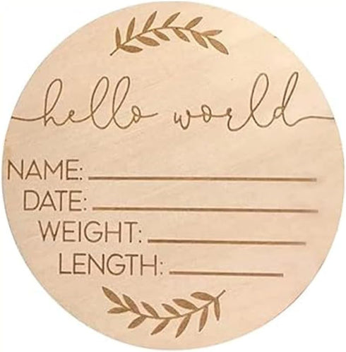ZAAWUUT Wooden Name Announcement Sign,Small 3.9-Inch Hello World Newborn Birth Announcement Sign,Photography Props