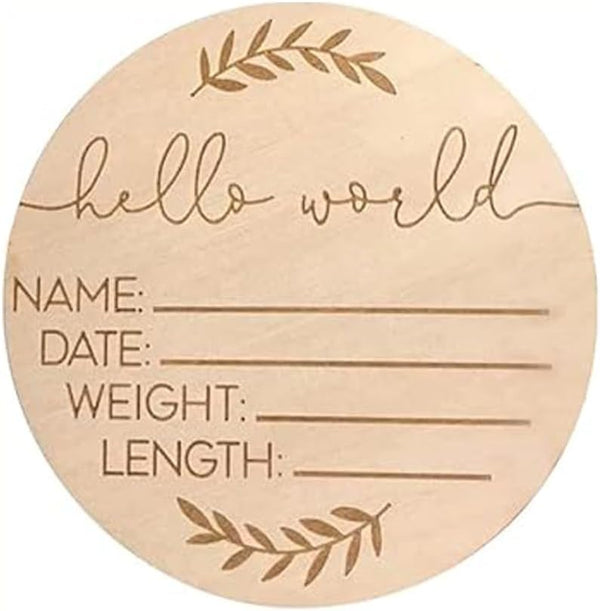 ZAAWUUT Wooden Name Announcement Sign,Small 3.9-Inch Hello World Newborn Birth Announcement Sign,Photography Props
