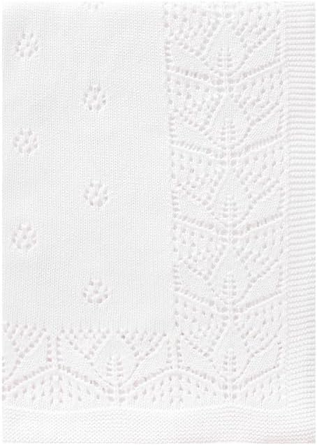 LAWKUL Cellular Blanket, 100% Cotton Knitted Soft Knit Crochet for Newborn Boy Girls, White, 100x80cm