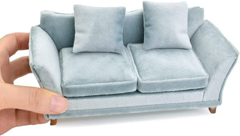 iLAND Dollhouse Couch, Modern Miniature Sofa for Dollhouse Living Room, 1/12 Scale (Light Sky Blue Velvet)