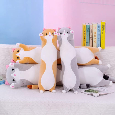 Cute Cat Plush Long Body Pillow - Soft Doll Pillows for Kids Girls, 19 Inches, Gray, 1 Count