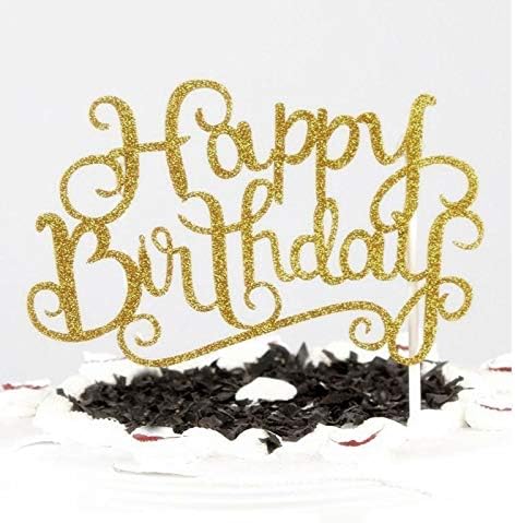 Flairs New York Happy Birthday Cake Toppers Decorations (Pack of 1 Cake Topper, Gold Glitter Happy Birthday)