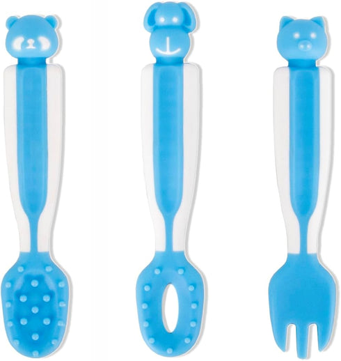 Baby Spoons and Fork Feeding Set - Silicone Chew Spoon for Self Feeding Ages 6 Months Up - 3 Pack