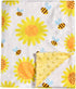 Super Soft Minky Baby Blanket, Yellow Bee and Sunflower with Dotted Backing for Newborns Nursery Stroller