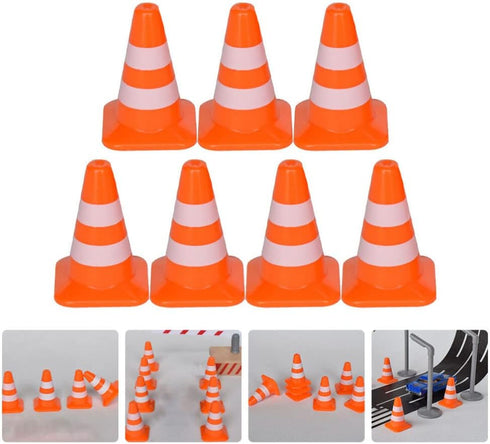 STOBOK 7pcs Traffic Cone - Miniature Traffic Signs Toys for Kids, DIY Traffic Roadblock Educational Toys