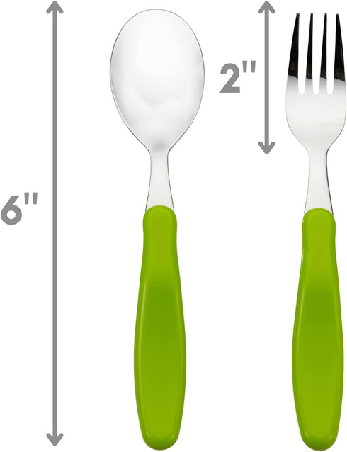 Innobaby Din Din Smart EZ Grip Spoon and Fork Set, Kids Utensils with Carrying Case, BPA Free, Green