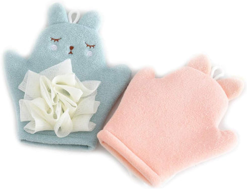 HSENCHO (Set 3 Bath Sponge for Kids Cute Animal Shower Bathing Mitt Loofah Soft Wash Sponge Body Scrub for Baby Toddler