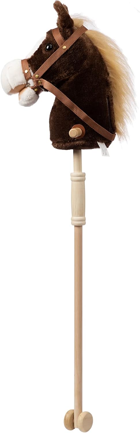 HollyHOME Stick Horse Plush Handcrafted Hobby Horse on a Stick, Real Pony Neighing and Galloping Sounds for Kids