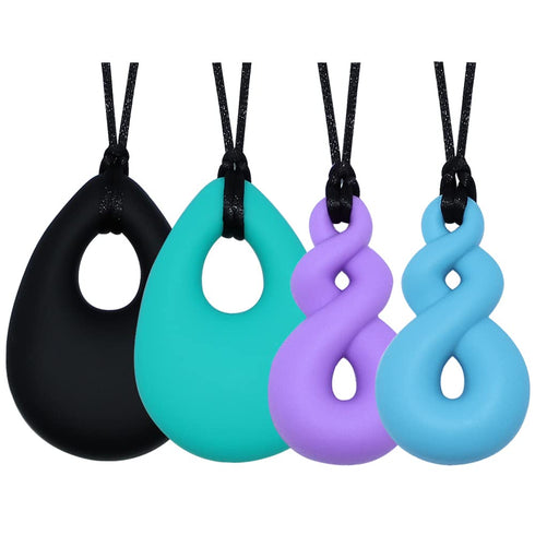 Chew Necklace for Boys and Girls Silicone Chew Toys Teardrop Twist Pendants, Sensory for Autism or Oral Motor Needs (4