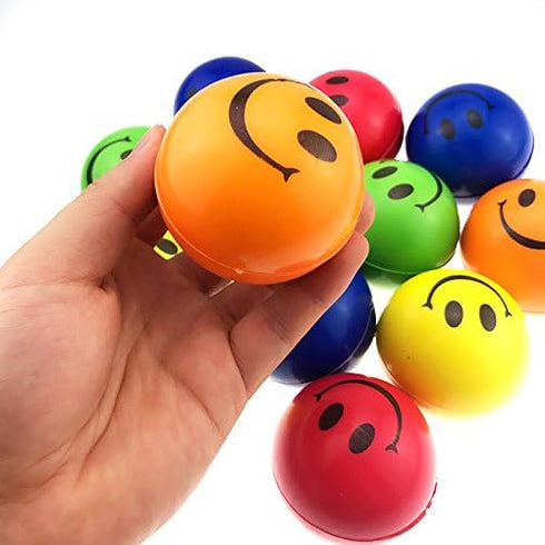 Akusety Neon Colored Smile Funny Face Stress Balls, Bulk Pack of 12 Relaxable 2.5" Toys