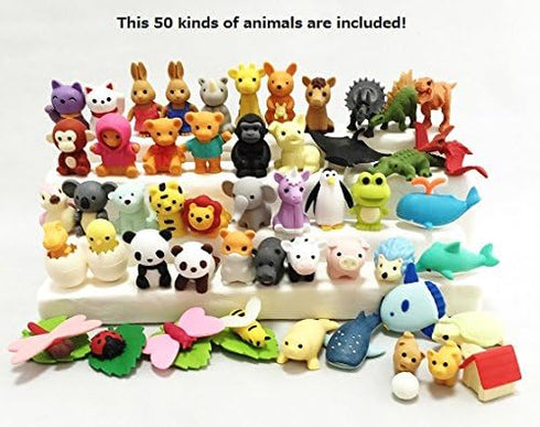 Iwako Japanese Erasers - Animal Collection Set of 50, No Duplicates