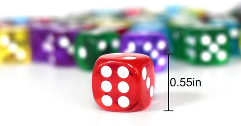 50 Pack 14MM 6 Sided Dice Set - Translucent Colors Dice with Black Pouch for Board Game