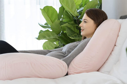 INSEN Velvet C-Shaped Pregnancy Pillow in Warm Pink