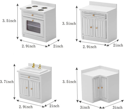 UZPDWK Set 1/12 Wooden Dollhouse Miniature Furniture Kitchen Play Cabinet Fridge Freely Combined Scale