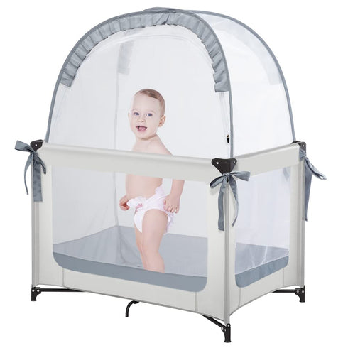 L RUNNZER Pack N Play Tent, Baby Pop Up Crib Tent to Keep Baby