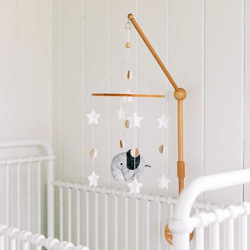 Scandinavian Elephant Baby Crib Mobile, Grey Portable Hanging Mobile for Newborns, Gift-givers.