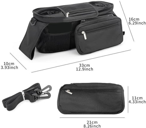 PandaEar Universal Stroller Organizer with Insulated Cup Holders, Parent Console Caddy with Detachable Shoulder Strap