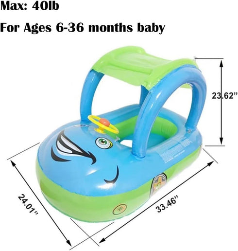 Baby Pool Float with Canopy, Summer Steering Wheel Sunshade Swim Ring for Kids and Toddlers