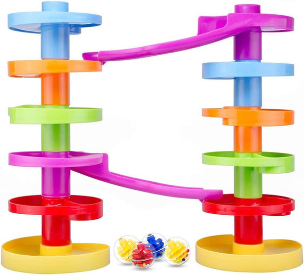Ball Drop Educational Toy with Bridge - Advanced Spiral Swirl Ball Ramp Playset for Toddlers