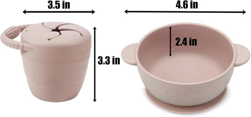 PandaEar Silicone Baby Feeding Set, 9PCS Self Feeding Utensils, Suction Plate, Bowl, Bibs, Pink
