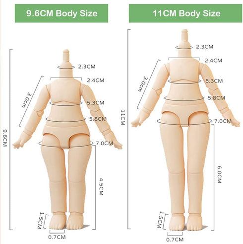 1/12 Scale BJD Doll Body, 9.6cm/11cm YMY2 Replacement Body Doll Accessories (Normal White, 11cm)