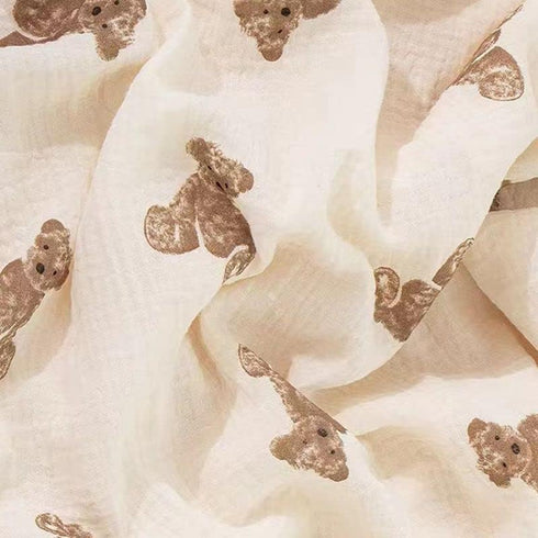 Baby Blanket Double Layer Cotton Muslin Thick Quilt, Neutral 40x40Inch Soft Throw Blanket Bear Pattern