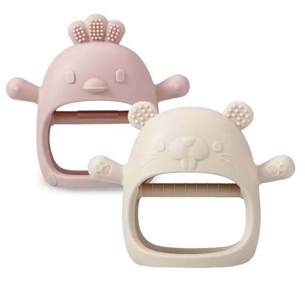 PandaEar 2 Pack Silicone Baby Teething Toys, Hand Teether Mitten for Sucking Needs, Chew Toys for Soothing Relief