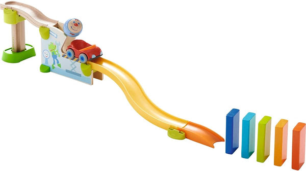 HABA Ball Run and Track Set with Car & Dominoes, 16 Piece