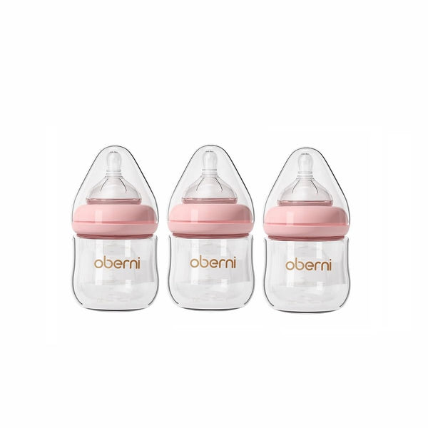 Oberni Glass Baby Bottles,Anti Colic Breastfeeding Bottle with Natural Response Nipple Size