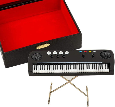 Miniature Electronic Organ with Case, Mini Musical Instrument for Dollhouse Model (5.51"x1.79"x3.72")
