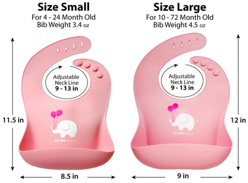 2-Pack Lightweight Waterproof Silicone Baby Bib, Comfortable Easy-Wipe Clean (Purple/Light Pink, Large)