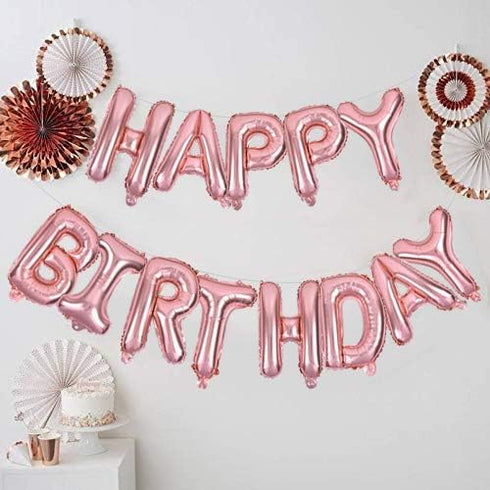 TONIFUL Rose Gold Happy Birthday Balloons Banner, 16 Inch Mylar Foil Letters for Birthday Decorations