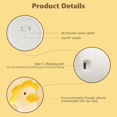 3-Level Dimming Flower Duck Silicone Night Light, Touch Rechargeable Nursing Lamp, Breast Feeding Gift, Baby Child Girl