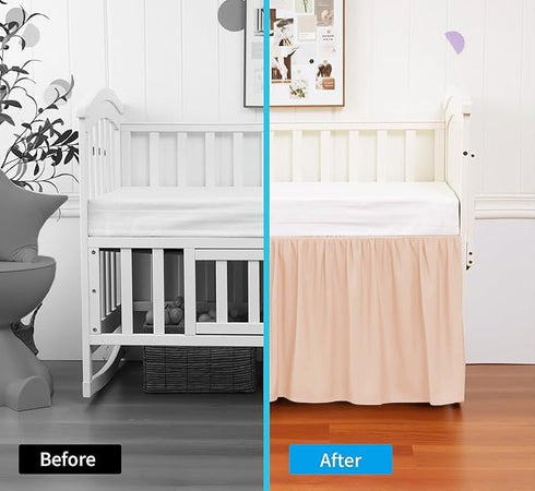 (28 52 14) Inch Crib Ruffle Bed Skirt Microfiber Nursery Bedding Skirt for Baby Girls x x - Blush Solid