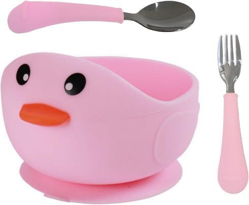 Silicone Toddler Bowl with Suction and Baby Spoon, Duck Style Gift for Infant Solid Food