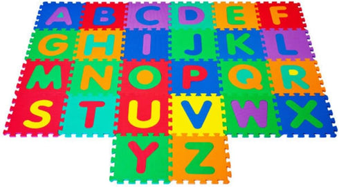 Interlocking Foam Tile Play Mat with Letters - Non-Toxic Children's Multicolor 26-Piece