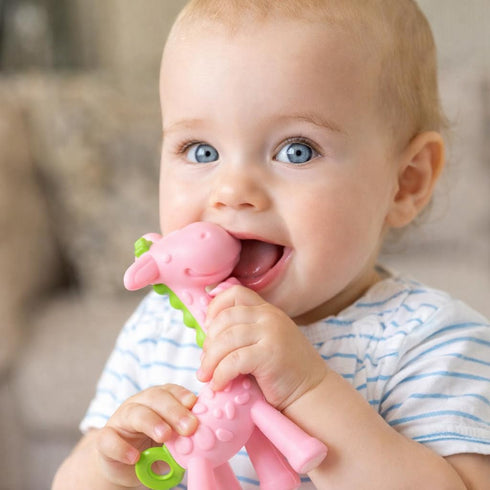 3 SHARE&CARE BPA Free Silicone Giraffe Baby Teether Toy with Storage Case, for Months Above Infant Sore Gums Pain