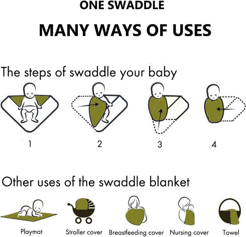 Large Jersey Knitted Swaddle Blanket for Baby, Soft Stretchy Receiving Blanket with Hat, 47 x 47 inches (Olive) BY001