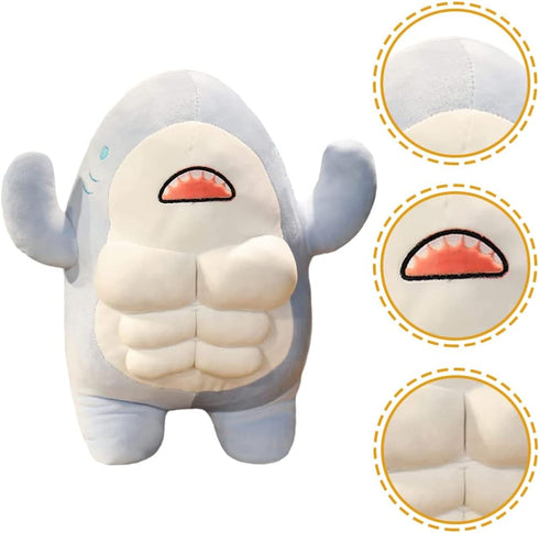 Toddmomy 1PCS Cute 3D Muscle Shark Plush Toy, Soft Stuffed Shark Animal Doll, Kawaii Hugging Pillow for Kids Xmas
