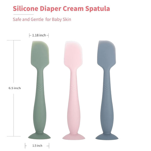 3 Pack Baby Diaper Cream Spatula Applicator, Soft Silicone Butt Paste Spatula with Suction Cup Base
